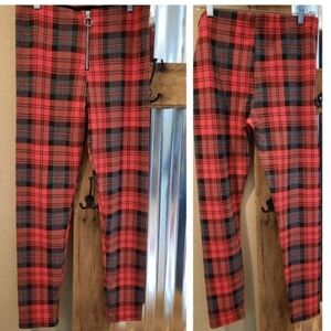 Red plaid leggings XL skinny pants Runway Paris